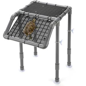 SKARUS Adjustable Standing Turtle Basking Platform (6.49"-15.16" H) 10.8"8.7" Suspended Aquarium Dock with Full-Width Non-Slip Ramp, Above Water Dry Area for 2055 Gallon Tanks