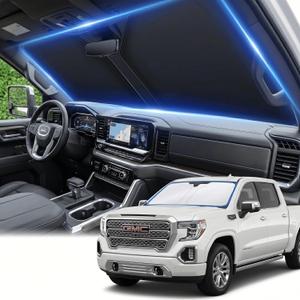 Windshield Sun Shade for GMC Sierra 1500 2500 3500 SLT AT4 Denali 2019-2024 2025 2026 Front Window Shade Custom Fit Sun Visor Foldable Shade Blocks UV Rays Summer Must Have Car Accessories
