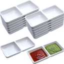 12 PCS Dual Dipping Sauce Bowls, 2-Compartment Melamine Plastic Dip Trays, Divided Sauces Dishes for Ketchup, Soy Sauce, Wasabi, BBQ, Appetizers, Perfect for Parties, Restaurants Family Gatherings