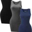 Chongbaijia 3 Pack Summer Dresses for Women 2026 Ribbed Crewneck Tank Top Dress Sleeveless Sundress Basic Bodycon Mini Dress (Small, Black/Gray/Blue)