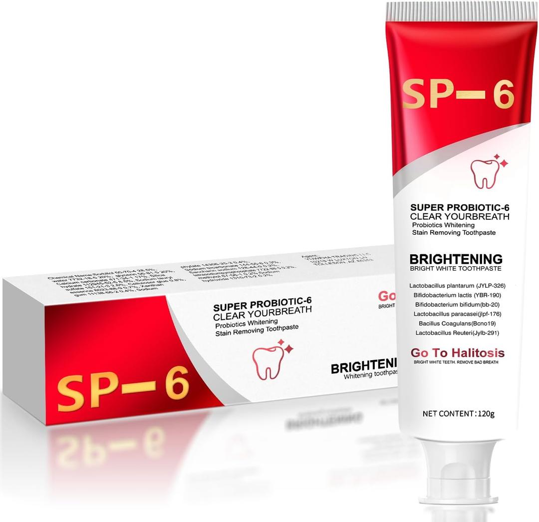 Sp-6 Probiotic Whitening Toothpaste Fresh Mint Flavor, Sp6 Probiotic Whitening Toothpaste Helps Remove Surface Stains and Gently Cleans Teeth, Suitable for Daily Use, 4.58 Ounce (Pack of 1)