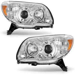 Headlight Compatible with Toyota 2006 2007 2008 2009 Chrome Housing Amber Reflector,4th gen 4runner Projector Headlamp Left and Right Replacement Pair