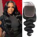 5x5 HD Lace Closure Human Hair Body Wave 16 Inch Lace Closure Pre Plucked Brazilian Virgin Human Hair Closure Free Part Hair Extensions for Black Women 150% Density Natural Black