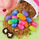 JOYIN 30 Pcs Plastic Iridescent Printed Bright Easter Eggs 3.15" Tall for Easter Hunt, Basket Stuffers Fillers, Classroom Prize Supplies, Filling Treats and Party Favor