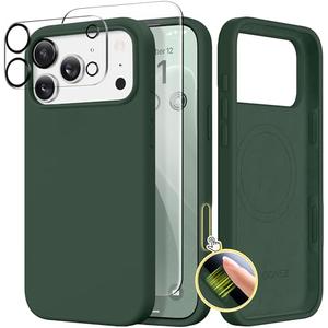 GONEZ Magnetic for iPhone 17 Pro Max Case, [Compatible with MagSafe] Anti-Scratch Microfiber Lining & Screen Protector, Silicone Camera Control, Shockproof Slim Phone Cover 6.9 inch, Army Green