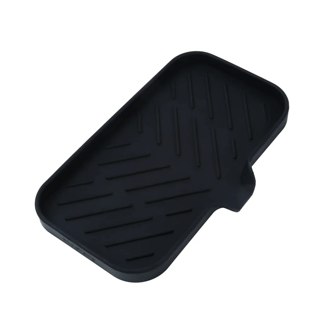 Silicone Bathroom Soap Dishes with Drain Spout-Bathroom and Kitchen Sink Organizer,Sponge Holder,Dish Soap Tray,Perfect for Dispenser,Scrubber,Bottle,Cup on Sink or Counter-Black  L(9.5"×5.1" )