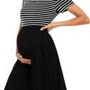 Women's Short Sleeve Maternity Dress Patchwork Pregnancy Clothes with Pockets (XX-Large)