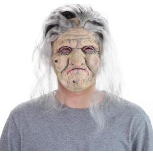 STYLER Latex Old Woman Mask Realistic Halloween Mask with Hair