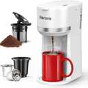 Mini Single Serve Coffee Maker for K Cup and Ground Coffee, Fast Brew One Cup Coffee Machine with Descaling Reminder and Water Window, 6 to 12 oz. Brew Sizes, White (9.45 Inches)