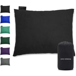 Gold Armour Camping Pillow Memory Foam - Compact Compressible Backpacking, Hammock, and Travel Pillows for Kids and Adults - Essential Outdoor & Camping Gear (Small 12 x 16in, Black)