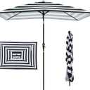 JEAREY 6.5x10 ft Rectangular Patio Umbrellas Rectangle Outdoor Umbrella with Push Button Tilt and Crank, Market Table Umbrella 6 Sturdy Ribs UV Protection for Poolside Garden Backyard Deck, Black-White Stripe