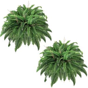 42 Artificial Boston Fern Bush Plant, 2 Faux Ferns for Outdoors Large, Fake Ferns Realistic Artificial Plants with 65 Fronds for Garden Porch Patio Home Office Living Room Decor Green