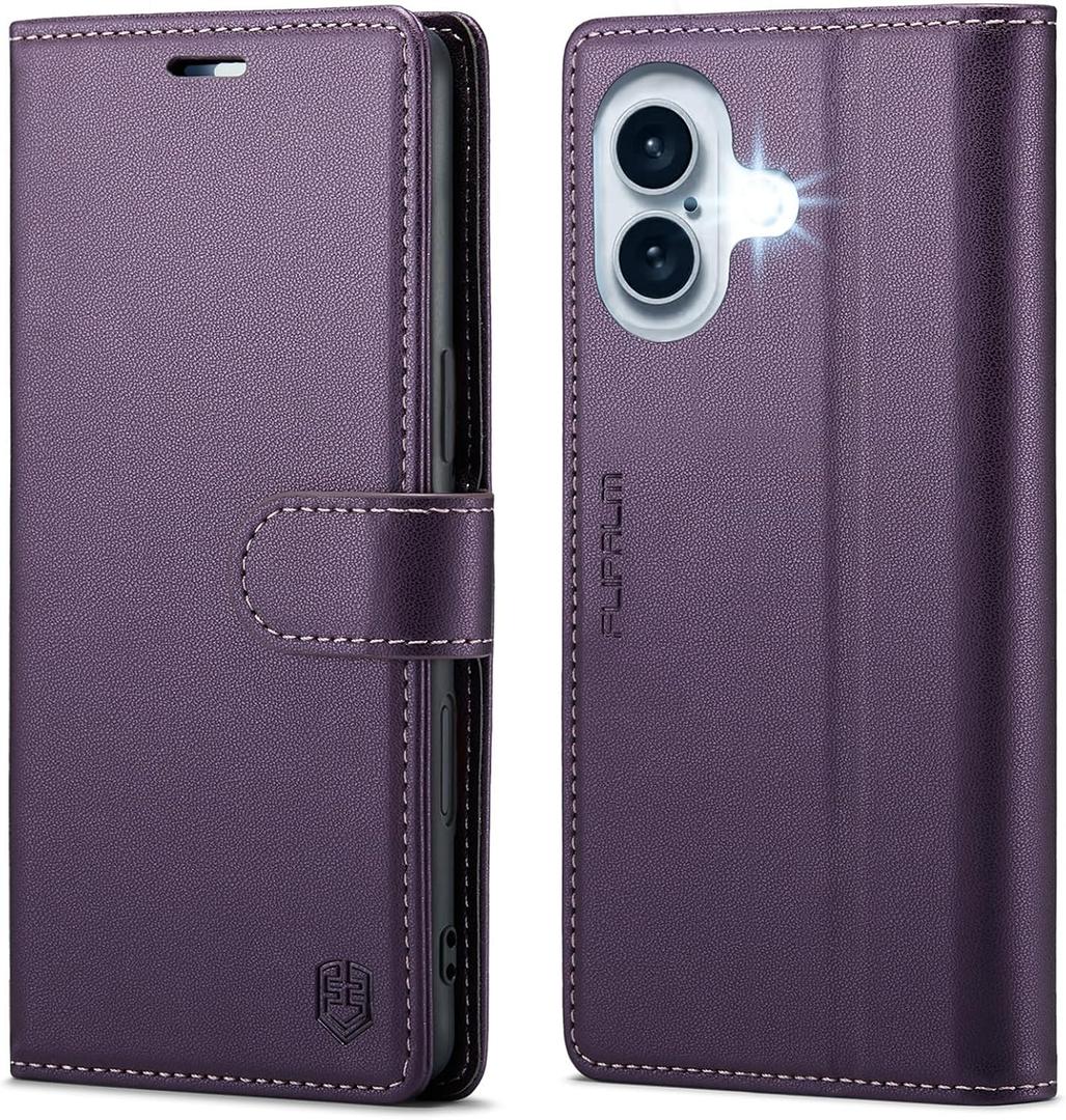 Wallet Case for iPhone 16, RFID Blocking Credit Card Holder, PU Leather Folio Flip Kickstand Protective Shockproof Cover for Apple 16 (Purple, for iPhone 16-6.1'')