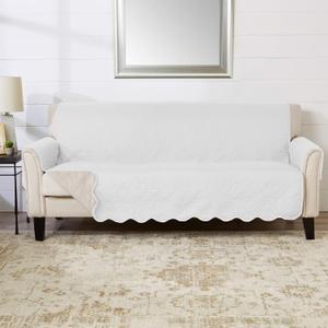 Great Bay Home Medallion Stitched Solid Furniture Protector Stain Resistant Durable Furniture Protector Elenor Collection (Sofa, White/Sand)