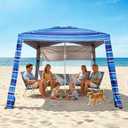 8'x8' Beach Cabana, UPF 50+ Large Beach Canopy with Side Wall, Easy Setup Pop Up Sun Shelter, Adjustable Height & Wind Resistant Beach Tent for 4-6 Person Family, Navy Blue