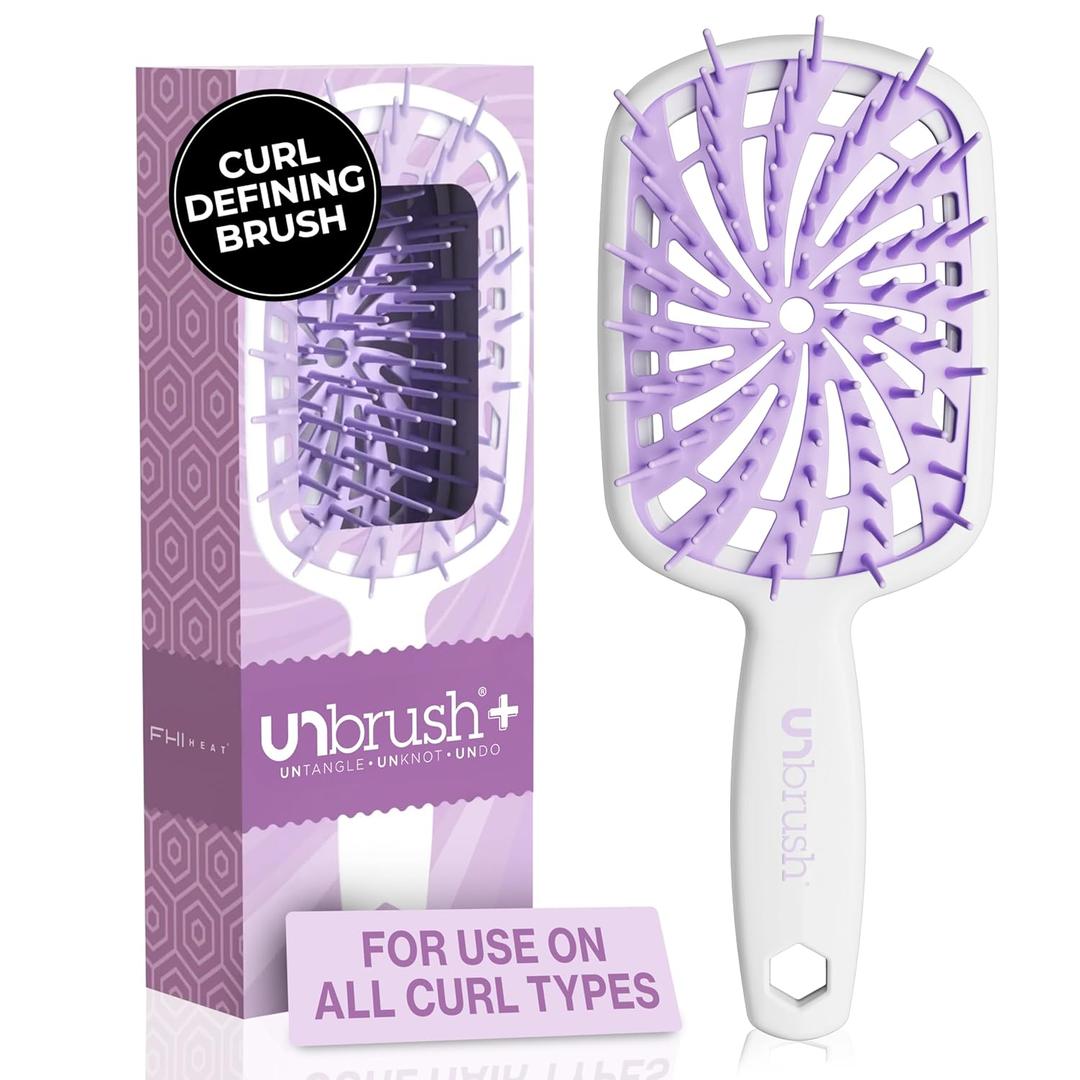 FHI Heat UNbrush Plus  Curly Hair Brush for Gentle & Effective Detangling on Wet or Dry Fragile Hair Types  Detangler Brush w/ 84 UltraFlex Bristles, Ultra-light, Vented, Anti Static Hairbrush (Sugar Plumb)