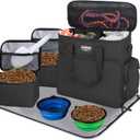 Dog Travel Bag Airline ApprovedPet Travel Tote with Collapsible Bowls,Food Containers & Feeding MatMulti-Pocket Organizer for Dogs & Cats, Durable & Water-Resistant for Hiking,Trips,Outdoors (Dark Gray)