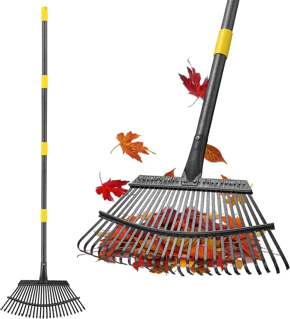 Rake, Gardening Rakes for Leaves Lawns Heavy Duty, 79 in Leaf Rake with 25 Clog-Free Tines, 18.5 Wide Large Head, Metal Garden Tools for Yard Quick Cleanup Garss, Debris, Detachable for Camping