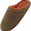 KuaiLu Mens House Memory Foam Slippers with Orthopedic Arch Support Comfy Warm Plush Lining Slip On Casual Pantuflas Mans Comfortable Bedroom Shoes Rubber Sole for Indoor&Outdoor Green Brown Size 10