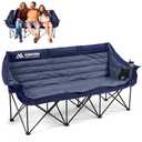 Huskfirm 3 Person Camping Chairs Folding Double Camping Chair Portable Oversized Loveseat Padded Camp Chair Heavy Duty Camping Couch for Adults Outdoor Lawn with Two Cup Holders and Carry Bag Blue