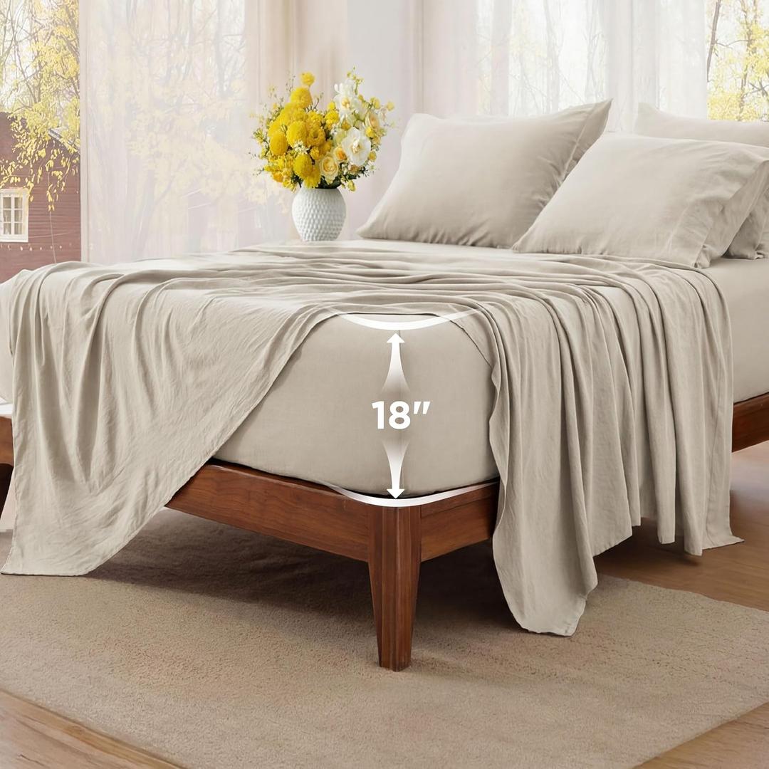 Bedsure Deep Pocket Queen Sheets - 6 Piece, Prewashed Ultra-Soft Queen Sheet Set, Fits Mattresses Up to 18 Inches Thick, Breathable & Secure Fit, Hotel Luxury Bedding, Linen