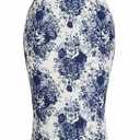 GORGLITTER Women's Lace Floral Tea Party Vintage Maxi Dress Summer Graduation Cocktail Wedding Guest Fishtail Sundress (Small, Blue and White Floral)