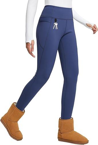 baleaf Winter Clothing Women Leggings Fleece Lined Tights Thermal Warm Thick Cold Weather Gear 1 Pockets  Navy 2XL
