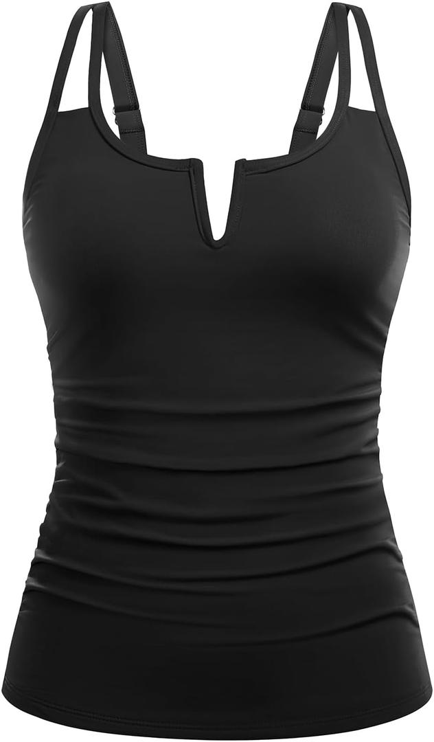 Women Tankini Bathing Suit Top - Ruched Tummy Control Swimsuit Top Modest Swim Tank Top Only No Bottom 2025 (X-Large, Black)