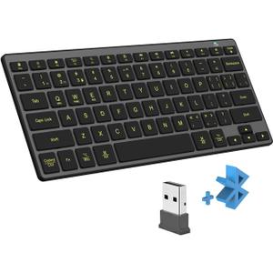 Bluetooth & 2.4GHz Wireless Keyboard, Ultra Quiet Low-Profile Compact Key Board for Windows/Mac, Silent Slim Keyboard's for PC, Laptop, Microsoft (Black) (Black Wireless Bluetooth Keyboard)