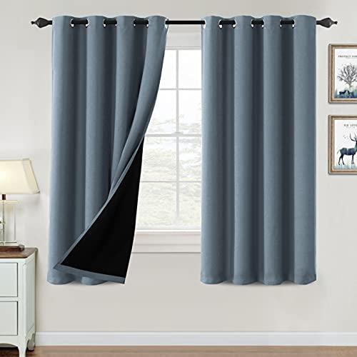H.VERSAILTEX 100% Blackout Curtains for Bedroom Thermal Insulated Blackout Curtains 63 inch Length Heat and Full Light Blocking Curtains for Living Room with Black Liner 2 Panels Set, Stone Blue