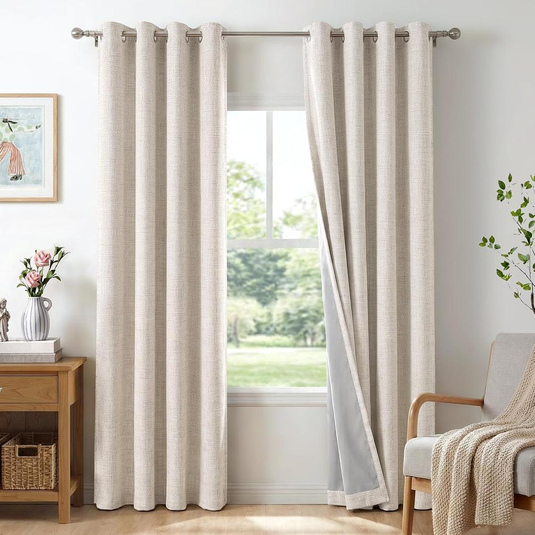 100% Blackout Shield Blackout Curtains for Bedroom 84 Inches Long, Beige Grommet Curtains for Living Room, Thermal Insulated Room Darkening Drapes for Nursery, 50" W x 84" L, 2 Panels