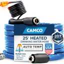 Camco 25-Ft Heated Water Hose for RV - Water Line Freeze Protection Down to -20F/-28C - Features Energy-Saving Thermostat & Includes Adapter for Connection to Either End of Hose (22911)