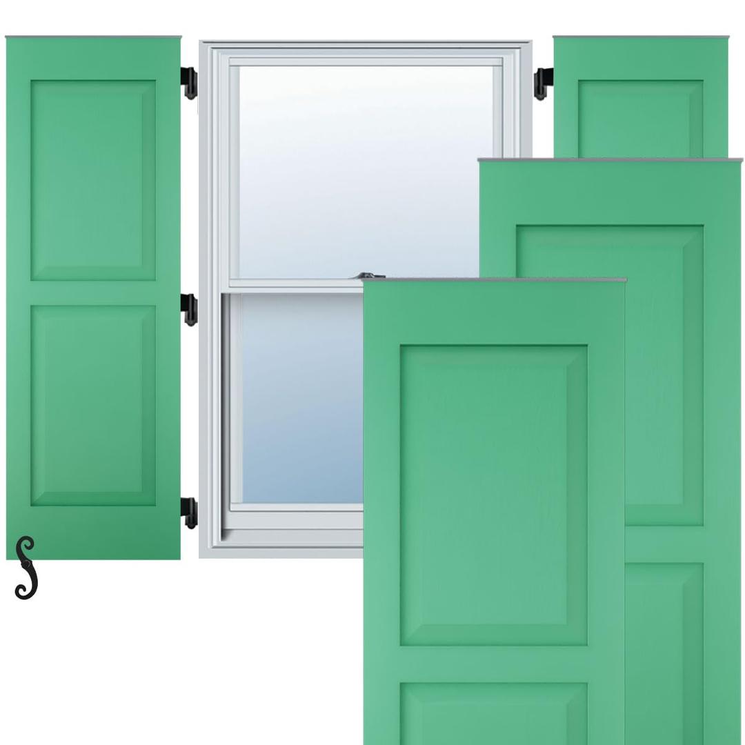 12"W x 44"H Americraft Two Equal Raised Panel Exterior Real Wood Shutters (Per Pair), Natural Twine