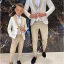 SAROULU Boys Formal Suit Wedding Tuxedo 3 Pieces Floral Jacket Pants Vest Kids Party Blazer (White) 7T