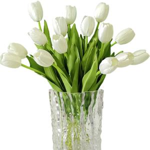 12pcs White Artificial Tulips Silk Faux Flowers Real Touch for Wedding Bouquet, Home Decor, Party Centerpiece, Table Decor, Mother's Day Easter Spring Gifts