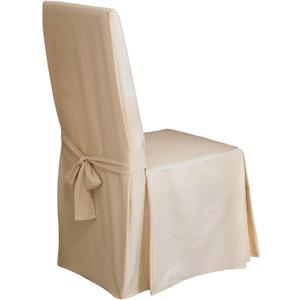 SureFit Natural Cotton Duck Dining Chair Slipcover Full Length Relaxed Fit Chair Cover/Perfect for Adding Accents to Your Dining Room,Natural, Long Dining Chair