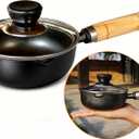 Cast Iron Butter Warmer Pot with Lid - 4.5 Inch Mini Camping Saucepan for Melting Butter, Oil, Chocolate, Wood Handle for All Stovetops & Campfire