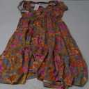 Glamaker Floral Tiered Midi Sundress Casual Summer V Neck Flutter Sleeve Striped Sun Dress with Pockets (Medium, B-orange Floral)