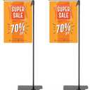 Blulu 2 Pcs Adjustable Hanging Poster Stand Sign Holder 43-87 Inch Pallet Floor Standing Poster Display Black Heavy Duty Double Sided Clip on Mobile Banner Stand with Base for Outdoor Hanging Display