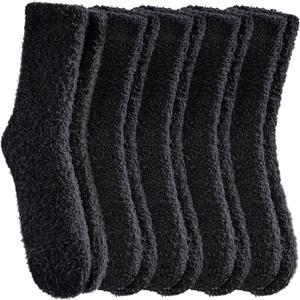 Fuzzy Socks for Women Cozy Fluffy Slipper Socks Soft Warm Winter Fleece Plush Sleeping Gift Socks (One Size, 5 Pairs Black)