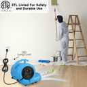 blessny 1/2 HP ETL Listed Carpet Dryer Fan, 2600 CFM Air Blower Mover for Home Drying, 15 Ft Long Cord Portable Floor Blower Fan with 3-Speeds (Blue)