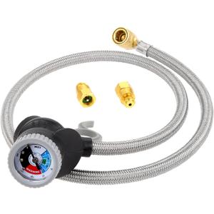 R134A Refrigerant Recharge Hose Kit with Pressure Gauge, 1/2" R134a Low Side Coupler, ACME-SS and LH -SS Adapters