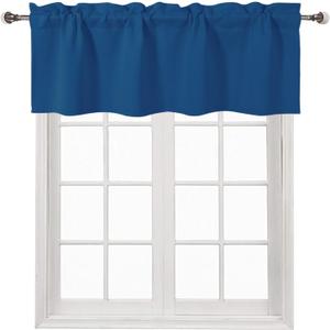 DWCN Valance Curtains for Kitchen Solid Rod Pocket Window Treatments Curtain Valance for Kitchen Bathroom Windows 42x18 inch Long, 1 Panel Classic Blue