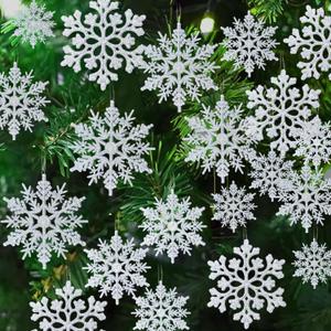 36pcs Christmas Silver Snowflake Ornaments Plastic Glitter Snow Flakes Ornaments for Winter Christmas Tree Decorations Size Varies Craft Snowflakes