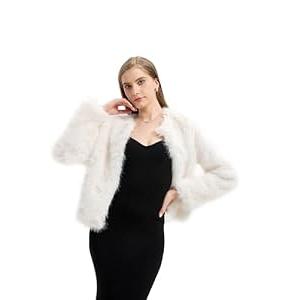 GRAN ORIENTE Faux Fur Coat For Women, Fuzzy Fluffy Winter Warm Cropped Outerwear With Pockets GK174-White-XL