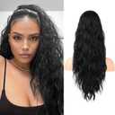Flufymooz Ponytail Extension, 22 Inch Drawstring Ponytail Hair Extensions for Women Long Curly Wavy Pony Tail Natural Wavy Synthetic Hairpiece for Women Daily Use party (22 Inch Natural Black)