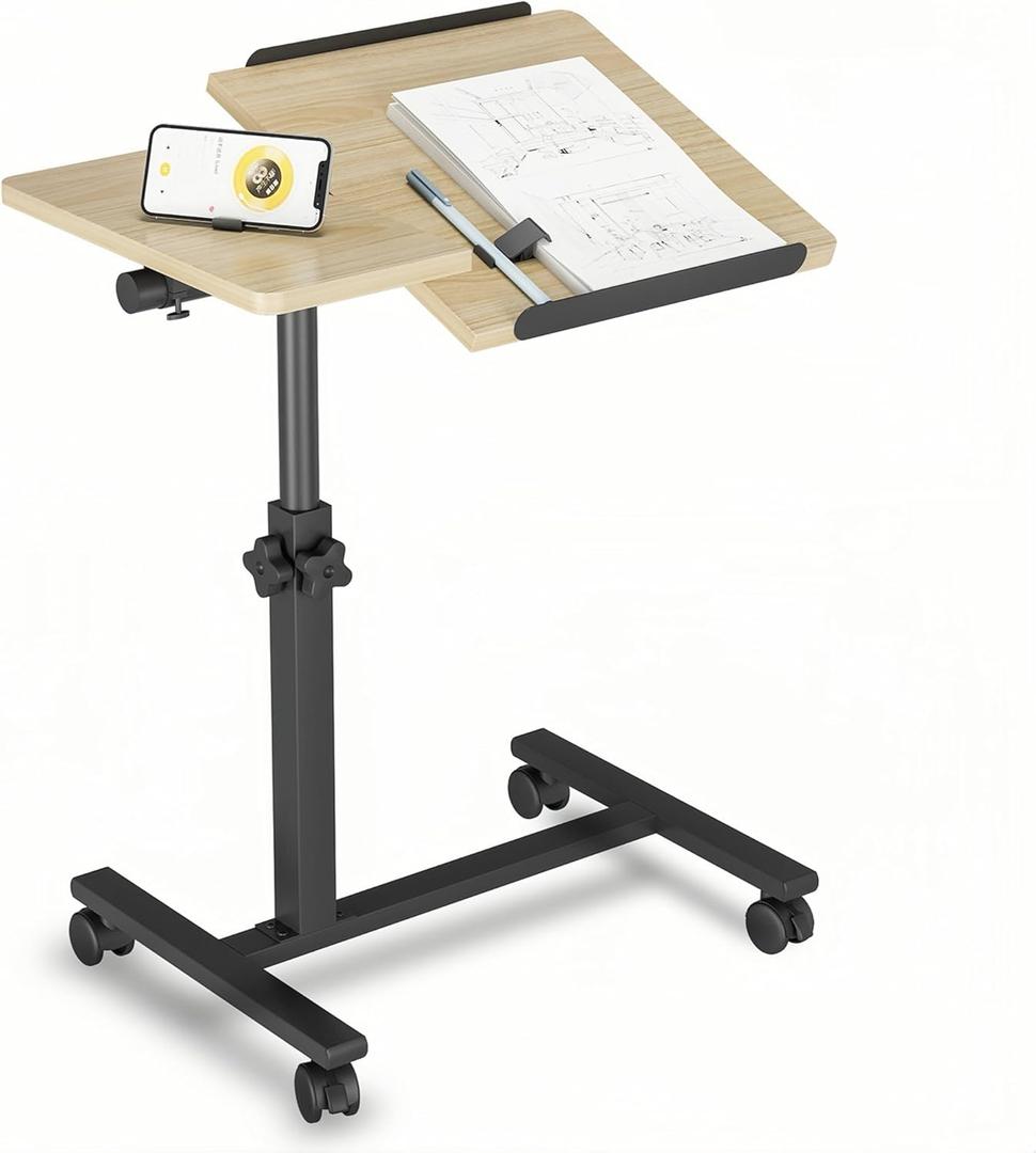 Adjustable Over Bed Table with Wheels Laptop Stands Couch Tray Table Hospital Desk Side Tray Tables Office Carts & Stands-Log, ab440-log