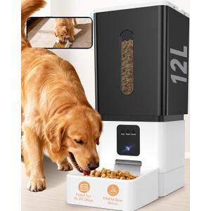 Large Breed Automatic Dog Feeder: 12L/50 Cups with HD 1080P Camera - 5G WiFi Anti-Clog Timed Dog Feeder for Golden Retriever Busy Owners by UTCG