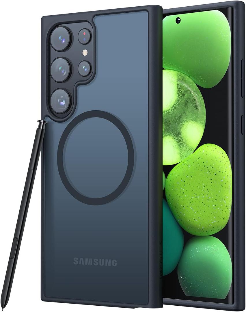 TORRAS Magnetic Guardian Designed for Samsung Galaxy S23 Ultra Case[Military Grade Drop Tested][Compatible with MagSafe] Semi-Clear Hard Back & Soft Edge case, Phantom Black (S23 Ultra 6.8")