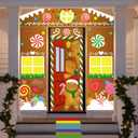 5Pcs Christmas Gingerbread Door Cover Decorations - Porch Banner Front Backdrop Rainbow Rug for Xmas House Classroom Office Outdoor Holiday Party Decor